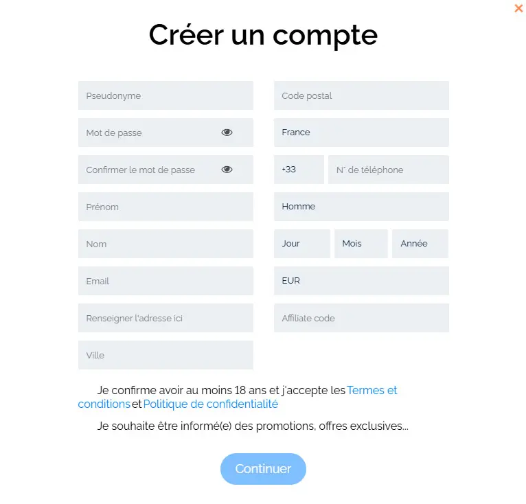 Proceso de registro TWIN CASINO